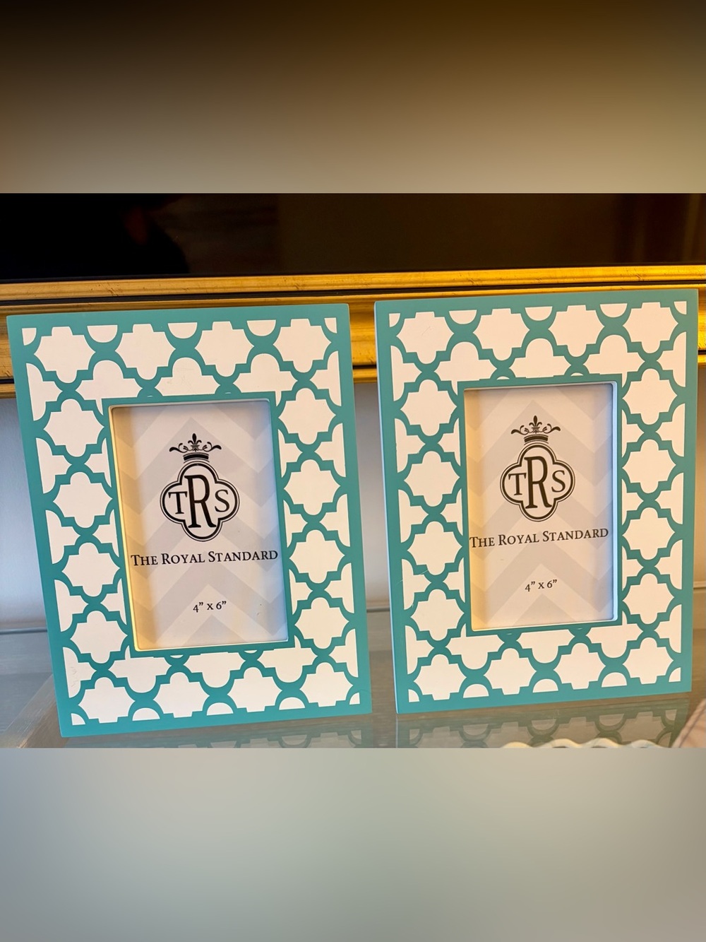 The Royal Standard Turquoise & White Geometric 2 4x6 Picture Frames Set